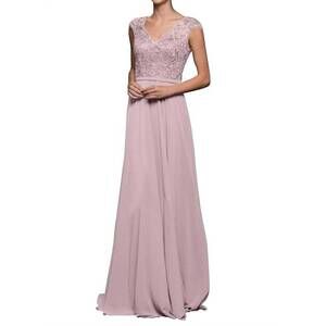 NEW MARSONI BY COLORS women's embellished v-neck chiffon a-line dress in mauve